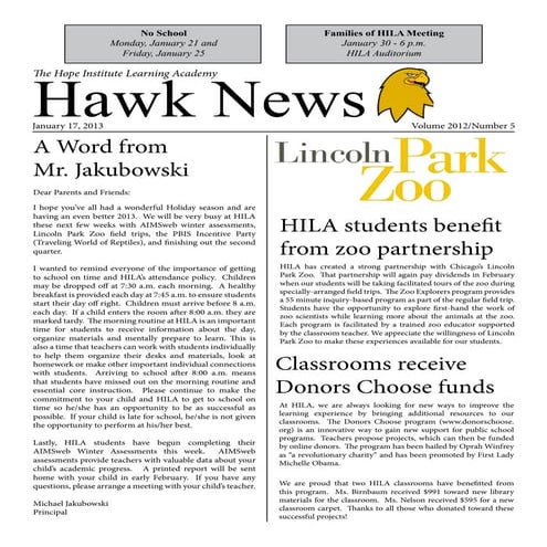 January 2013 HILA Hawk News