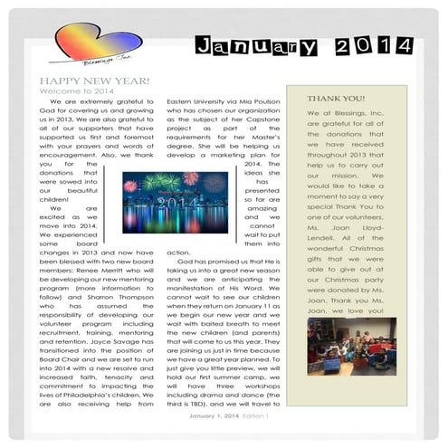 January 2014 Blessings, Inc Newsletter