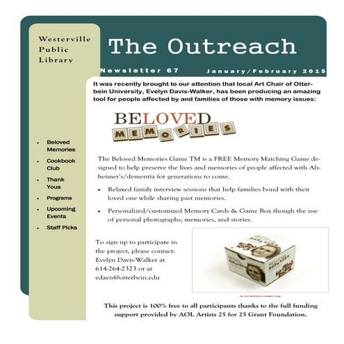 January 2015: Outreach Newsletter