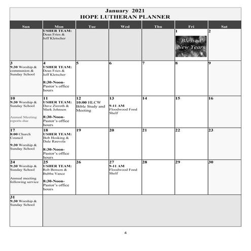 January 2021 Calendar of Events | PDF