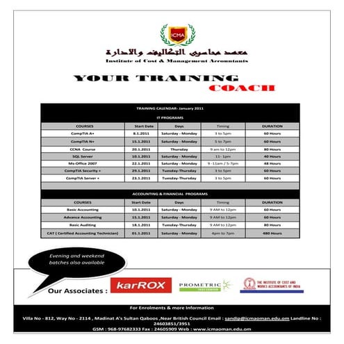 January Training Calendar