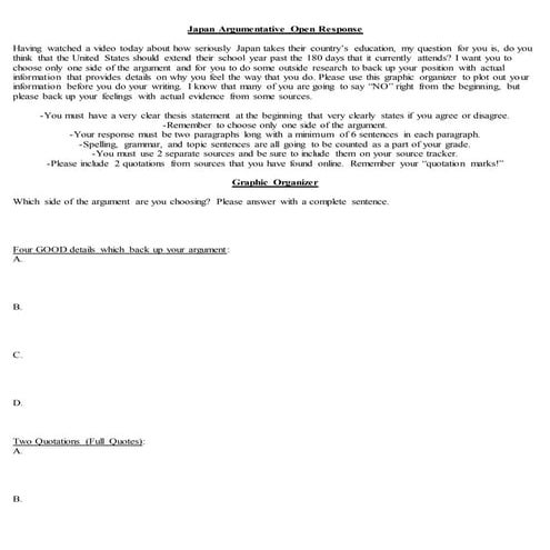 Japan argumentative open response