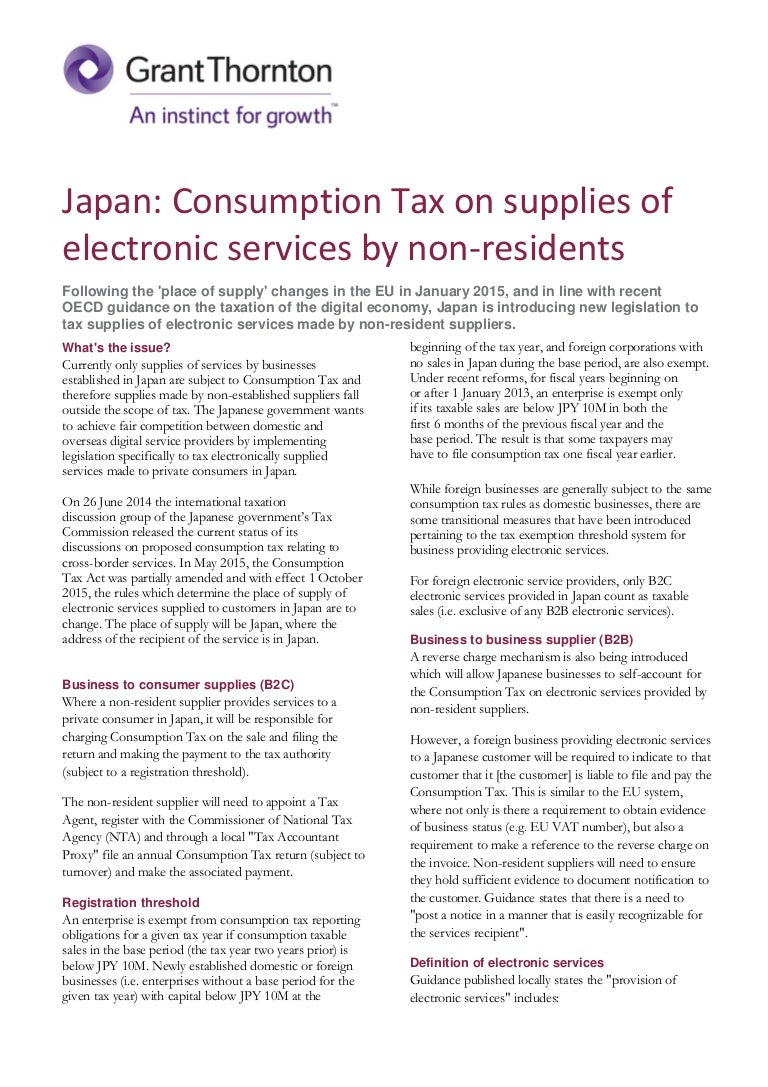 Japan Consumption Tax on supplies of electronic services by nonresi…