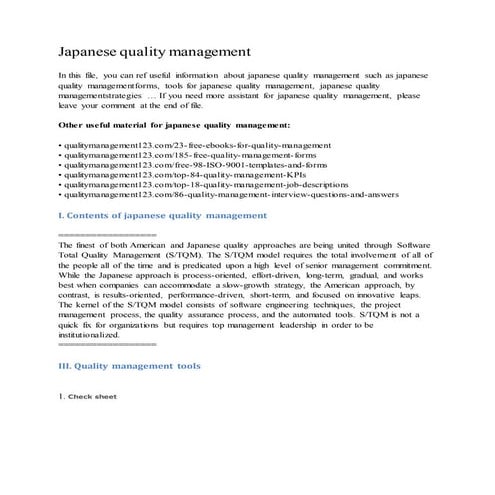 Japanese quality management