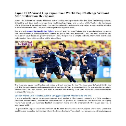 Japan FIFA World Cup Japan Face World Cup Challenge Without Star ...