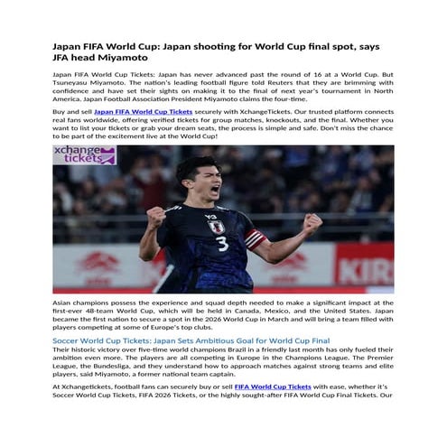 Japan FIFA World Cup Japan shooting for World Cup final spot, says JFA head M...