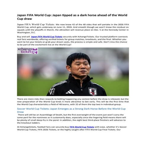 Japan FIFA World Cup Japan tipped as a dark horse ahead of the World Cup draw.docx