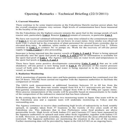 IAEA Briefing on Fukushima Nuclear Emergency (22 March 2011, 15.30 UTC)