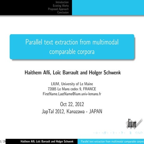 Parallel text extraction from multimodal comparable corpora