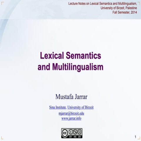 Jarrar.lecture notes.lexicalsemanticsandmultilingualism