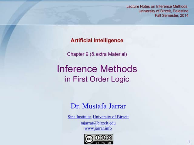 Jarrar: First Order Logic- Inference Methods