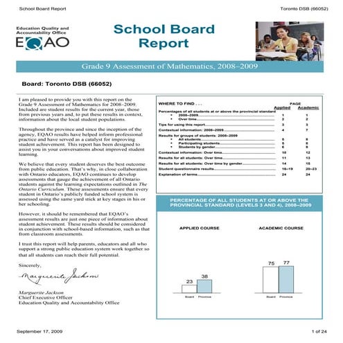 Jarvis Collegiate Institute Gr 9 - 12 - EQAO Board Report