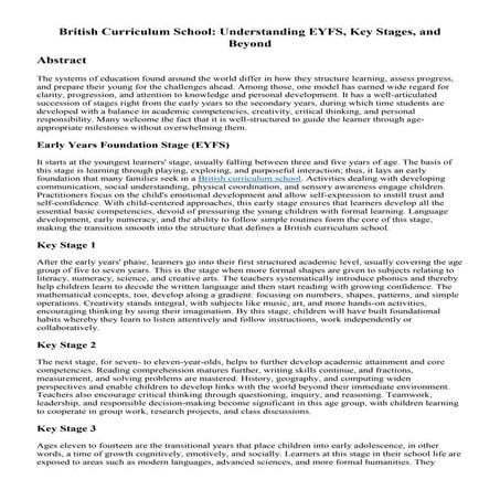 British Curriculum School: Understanding EYFS, Key Stages, and Beyond | PDF
