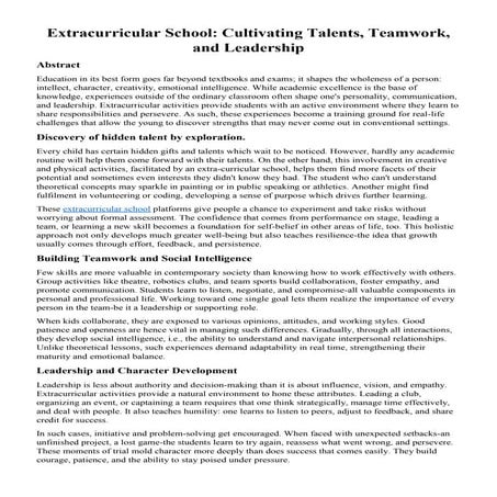 Extracurricular School: Cultivating Talents, Teamwork, and Leadership