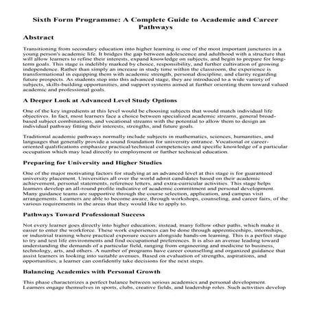 Sixth Form Programme: A Complete Guide to Academic and Career Pathways ...