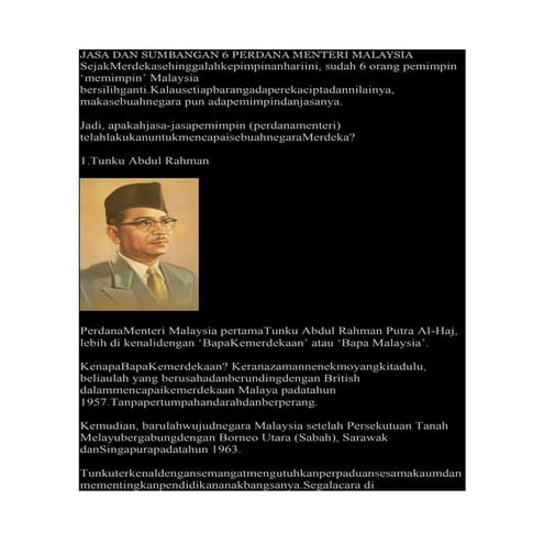 Jasa dan sumbangan 6 perdana menteri malaysia | DOCX