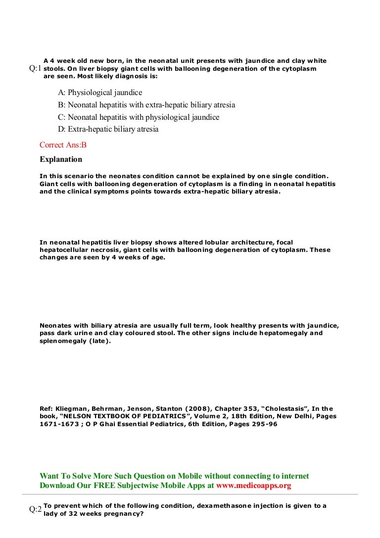 Jaundice in neonates and infants sample questions