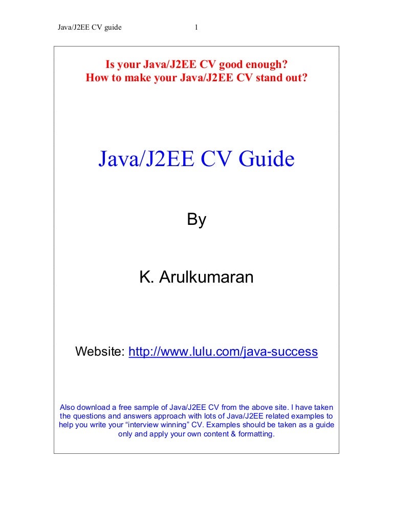 Resume Sample Resume Of Junior Java Developer javaj2ee cv guide