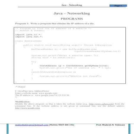 Java networking programs socket based | PDF