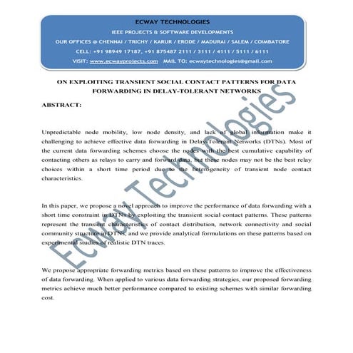 Java  on exploiting transient social contact patterns for data forwarding in ...