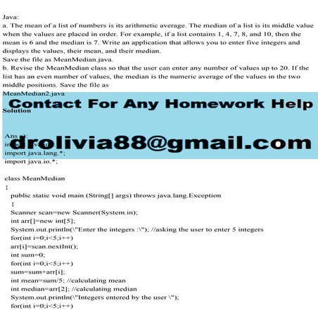 Javaa. The mean of a list of numbers is its arithmetic average. T.pdf