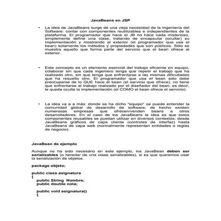 Utilizacion de beans en jsp | DOCX
