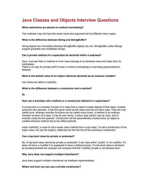 Java classes and objects interview questions