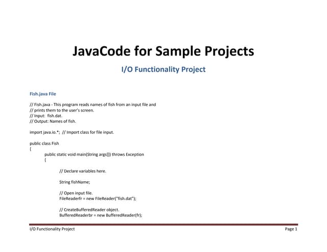 Java Code For Sample Projects I/O
