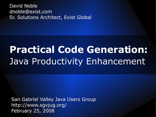Java Code Generation for Productivity