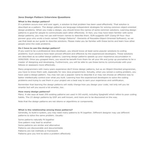 Java Design Pattern Interview Questions | DOCX