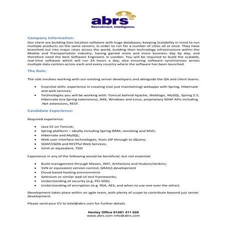 Java Developer job in London, see @bilal_abrs