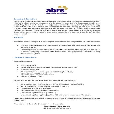 Java Developer job in london