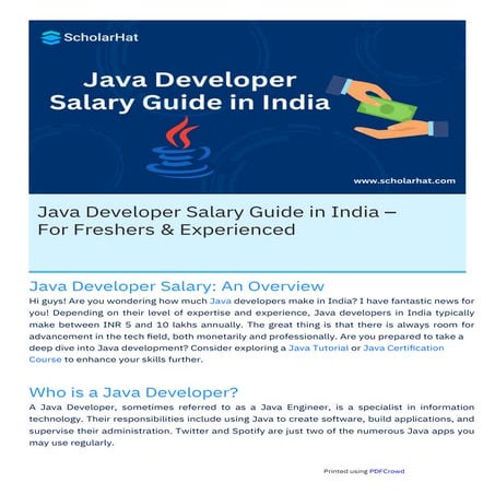 Java Developer Salary in India PDF By ScholarHat | PDF