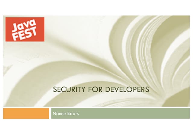 JavaFest. Nanne Baars. Web application security for developers
