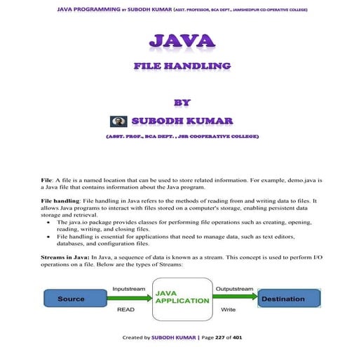 Java File Handling (Input and Output) by Subodh Kumar