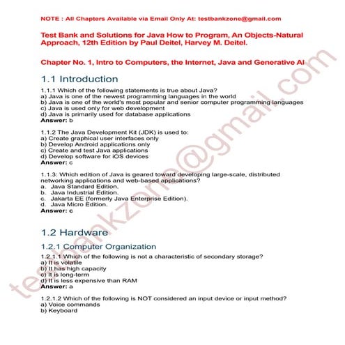 Test Bank, Solutions for Java How to Program, An Objects-Natural Approach, 12...