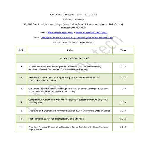 Java ieee project titles 2017 2018 | Java ieee project 2017-2018 | PDF