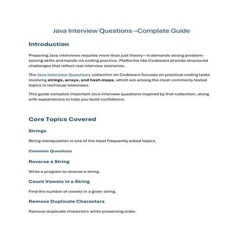 Comprehensive Java Interview Questions Guide with Coding Solutions | PDF
