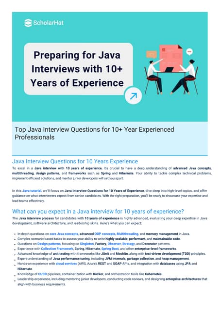 Java Interview Questions for 10+ Year Experienced PDF By ScholarHat