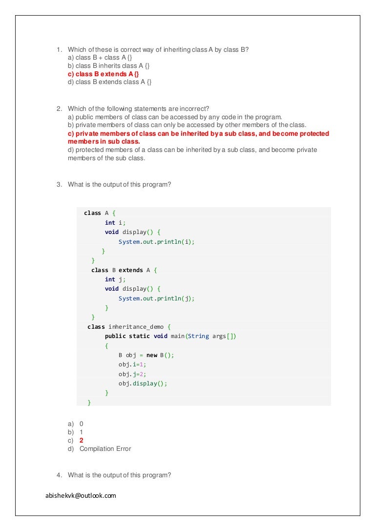 Multiple choice questions for Java io,files and inheritance