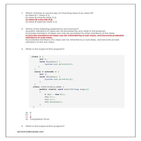 Multiple choice questions for Java io,files and inheritance | DOCX