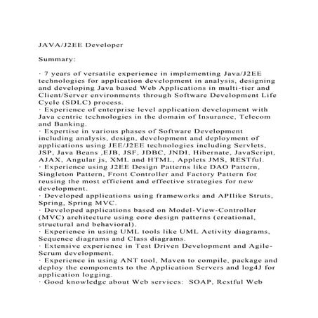 JAVAJ2EE DeveloperSummary · 7 years of versatile e.docx
