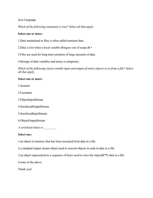 Java Language Which of the following statements is true- Select all th.docx