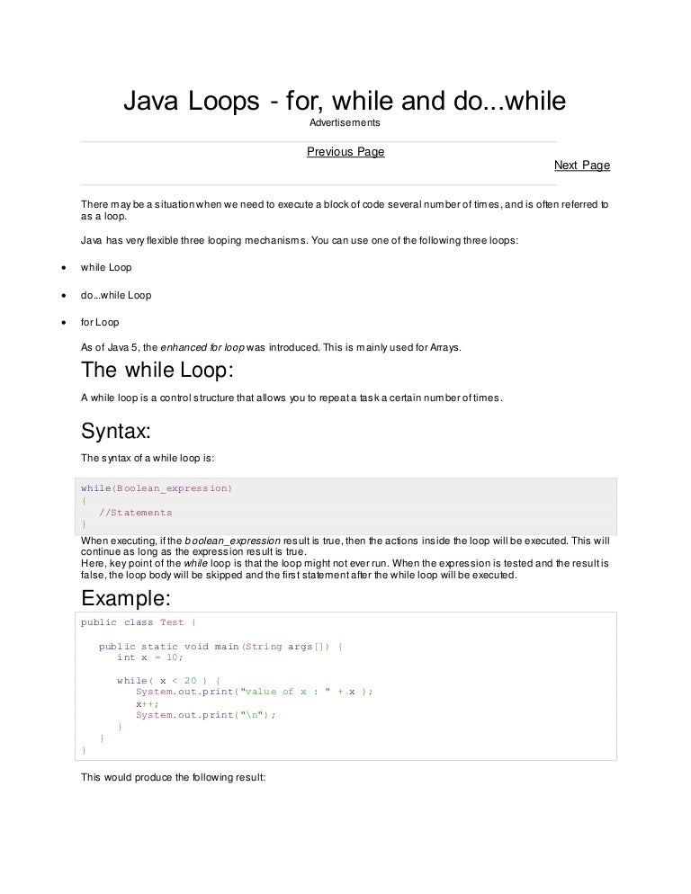 Java loops