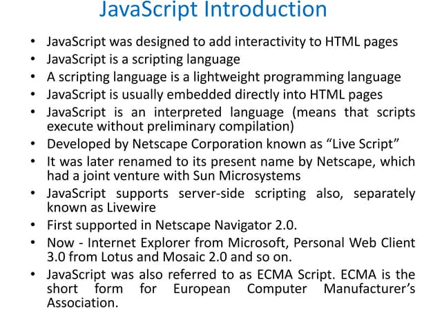 Java script | PPTX | Web Design and HTML | Internet
