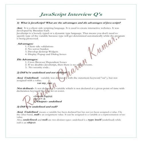 JavaScript(Es5) Interview Questions & Answers | PDF