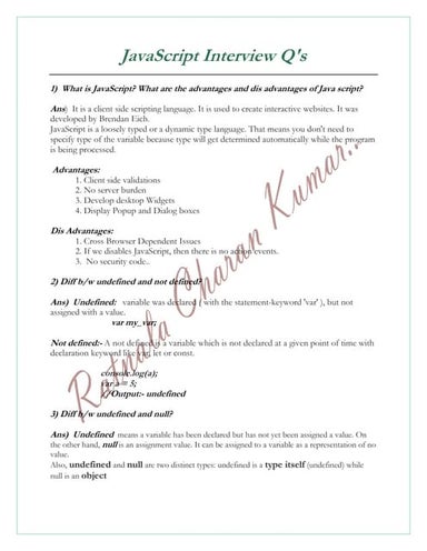 JavaScript(Es5)  Interview Questions & Answers