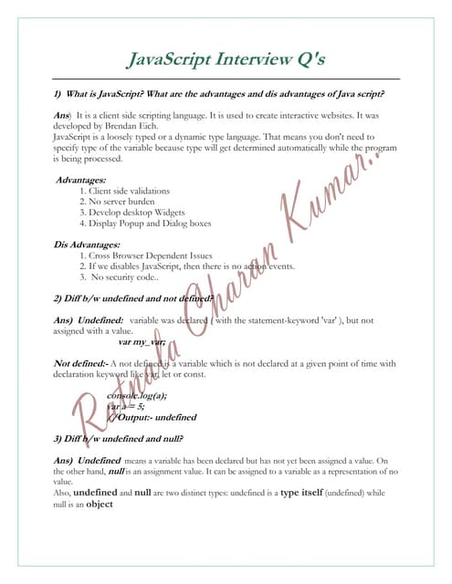 JavaScript(Es5)  Interview Questions & Answers