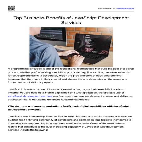 Top Business Benefits of JavaScript Development Services | PDF