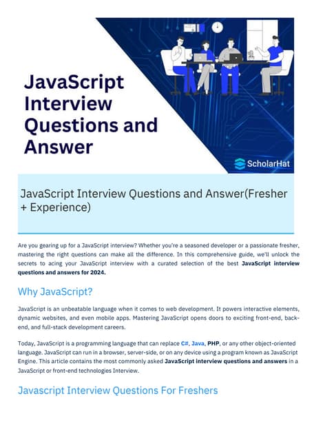 JavaScript Interview Questions PDF By ScholarHat | PDF | Web ...